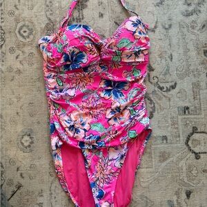 Lilly Pulitzer Pink and Blue Floral One Piece Swimsuit